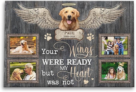 Dem Canvas Personalized Photo Canvas Prints For Dog Lover, Dog Loss Gifts, Your Wings Were Ready, Pet Memorial Gifts, Dog Death Sympathy Gifts, Dog Cat Passing Away Loss Gift Dog Grieving Gifts