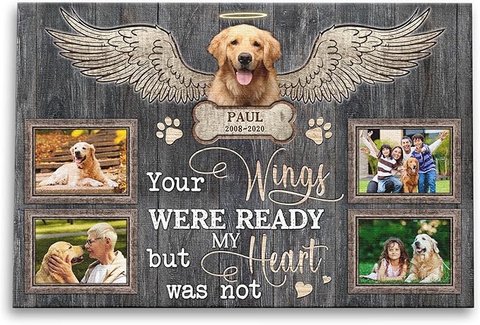 Dem Canvas Personalized Photo Canvas Prints For Dog Lover, Dog Loss Gifts, Your Wings Were Ready, Pet Memorial Gifts, Dog Death Sympathy Gifts, Dog Cat Passing Away Loss Gift Dog Grieving Gifts