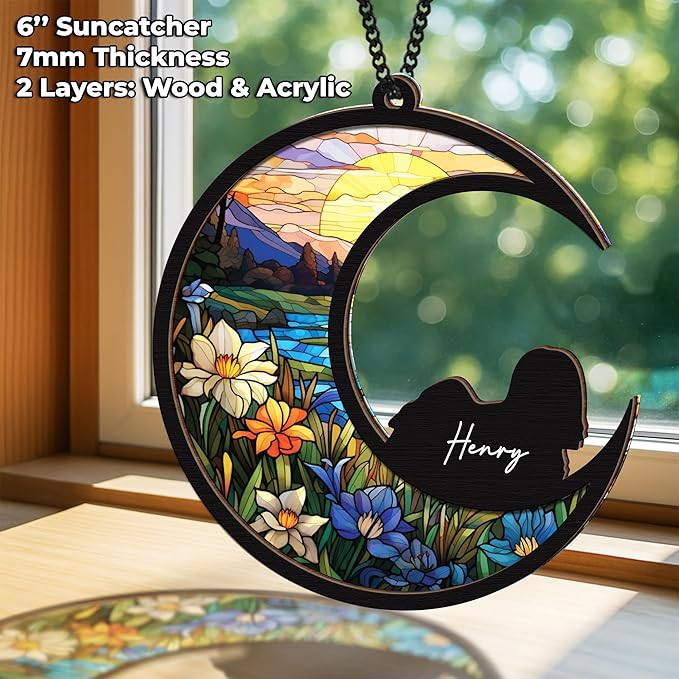 6'' Lhasa Apso Dog Memorial Suncatcher Personalized Name Dog Breed Pet Ornament Window Car Hanging Sympathy Gift for Loss of Pet Passed Away Remembrance Gift for Dog Lovers SCD-B11-6-78
