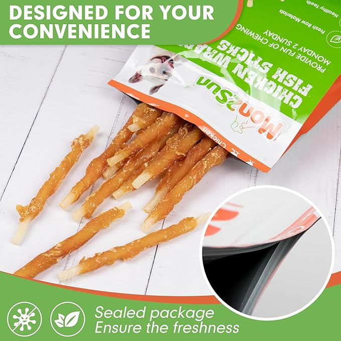 MON2SUN Rawhide Free Dog Treats Chicken Wrapped Cod Sticks for Small Dogs Healthy Training Treats Soft Snacks (8.82 Ounce -Pack of 1)