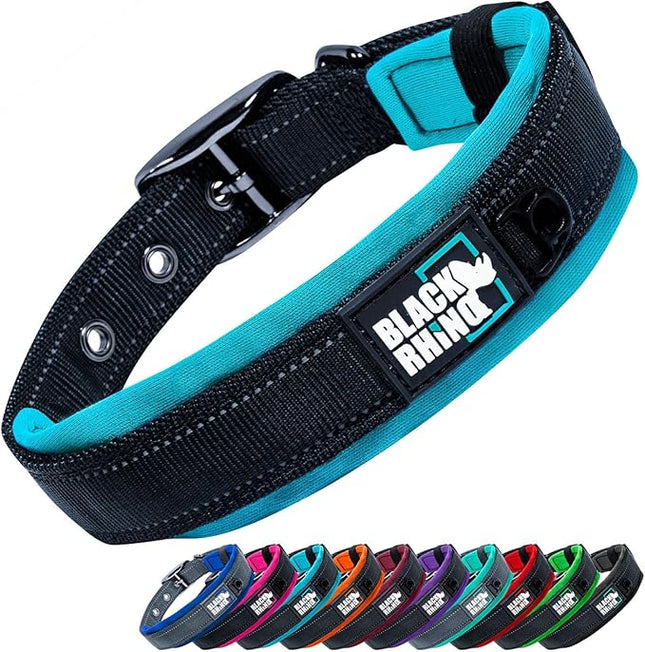 Black Rhino Extra Large Dog Collar - Adjustable Reflective Heavy Duty Dog Collars with Ultra-Soft Neoprene Padding - Weatherproof, Durable, and Comfortable - Ideal for Active Dogs - Aqua and Gray