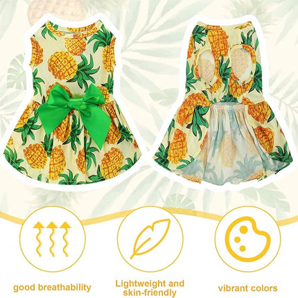 LEIFIDE 8 Pcs Summer Themed Hawaii Dog Dresses Holiday Flamingo Fruit Floral Pattern Pet Skirts Hawaii Puppy Princess Dresses Outfits Bowknot for Girl Dogs Cats Beach(XS)
