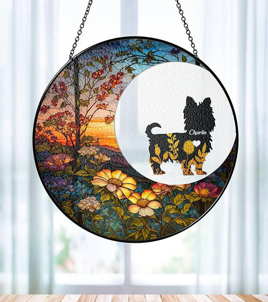 Personalized Yorkshire Terrier Dog Memorial Suncatcher, Custom with Name, Breed, Date, Steel Glass, Pet Memorial, Remembrance