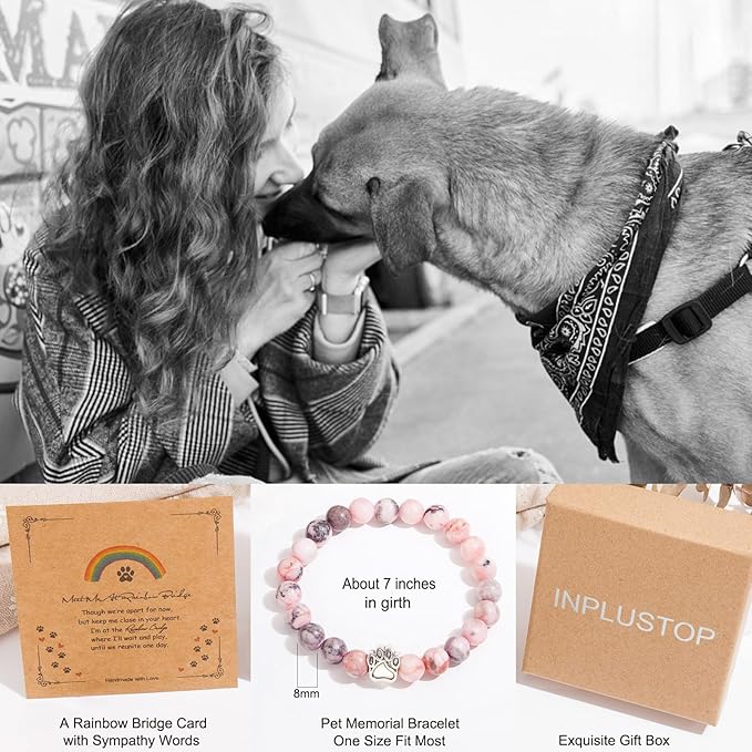Pet Memorial Gifts for Dogs, Dog Memorial Gifts for Loss of Dog, Dog Loss Sympathy Gift, Pet Memorial Bracelet for Men Women Who Loss of Dog Cat, Dog Passing Away Remembrance Gift