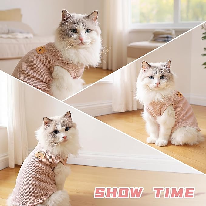 Waffle Knit Cat & Dog T Shirt for Small Dogs, Stretchable Puppy Shirt for Sphynx Cats & Small Breeds, Pet Clothes | Breathable Summer/Winter Apparel for Newborn(Pink 2XLarge)