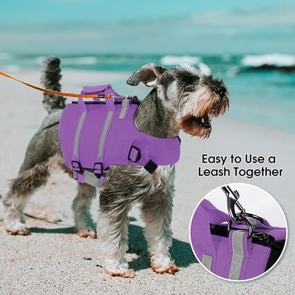 Queenmore Dog Life Jacket, Large Dog Life Vest for Swimming, Doggie Life Vest for Swimming Large Breed, Pet Life Jackets for Boating with Rescue Handle Pet Floating Lifesaver for Pool (Purple, L)