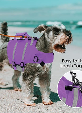Queenmore XS Dog Life Jacket, Dog Life Vest for Swimming, Life Jackets for Small Dogs, Small Doggie Life Vest for Swimming, Adjustable Pet Life Vest for Boating, Cat Lifevest (Purple, XS)