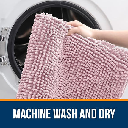 OLANLY Toilet Rugs U-Shaped 24x20, Extra Soft Absorbent Chenille Contour Bathroom Rugs for Toilet, Dry Quickly, Machine Washable, Non-Slip Bath Mat, Dusty Rose