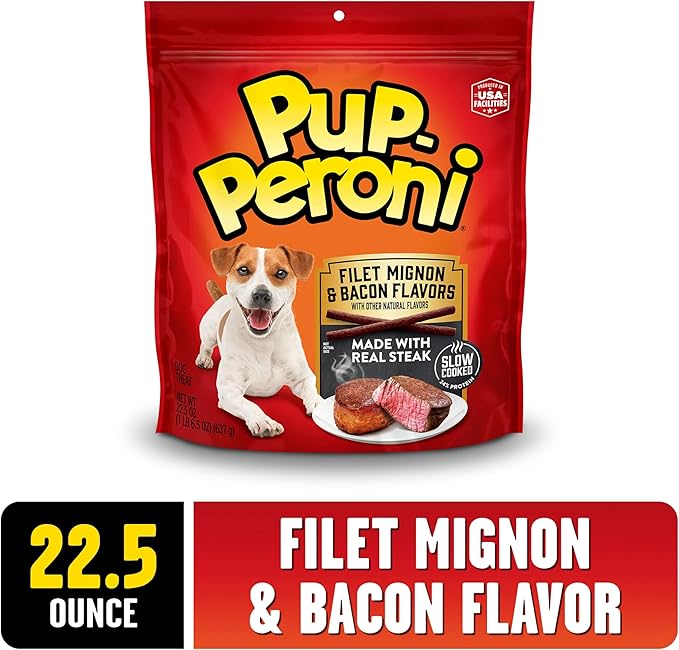 Pup-Peroni Dog Treats, Filet Mignon & Bacon Flavors, 22.5 Ounce, Made with Real Steak