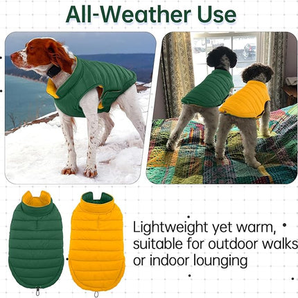 Lelepet Reversible Dog Coat Waterproof Dog Jacket Windproof Puffer Vest for Winter Warm Lightweight Coats for Small Dogs Adjustbale Hook & Loop Pet Apparel with Leash Hole, Shih Tzu, Green, S