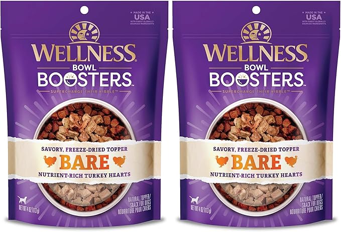 Wellness CORE Bare Bowl Boosters for Dogs, Grain-Free Freeze-Dried Food Mixer Or Topper, Made with Natural Ingredients (Turkey, 4-Ounce Bag) (Pack of 2)