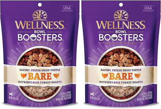 Wellness CORE Bare Bowl Boosters for Dogs, Grain-Free Freeze-Dried Food Mixer Or Topper, Made with Natural Ingredients (Turkey, 4-Ounce Bag) (Pack of 2)