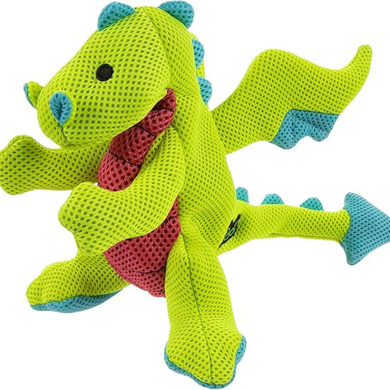 goDog Mesh Dragons Squeaky Plush Dog Toy, Double Chew Guard Technology - Green, Small