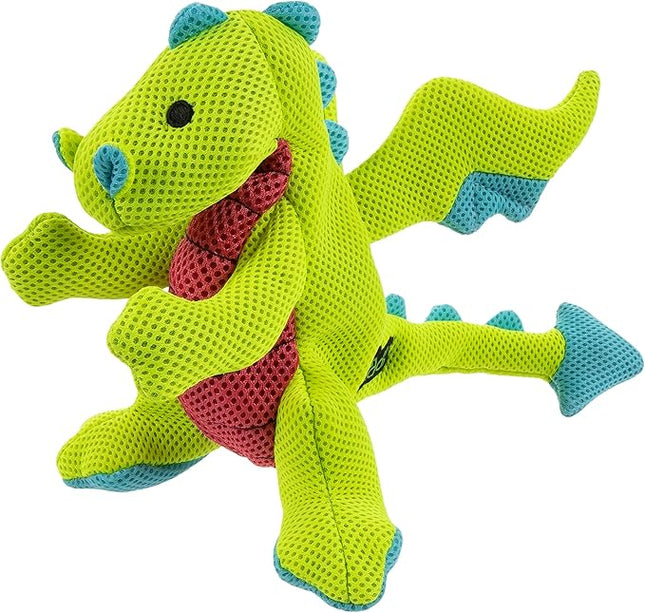 goDog Mesh Dragons Squeaky Plush Dog Toy, Double Chew Guard Technology - Green, Small