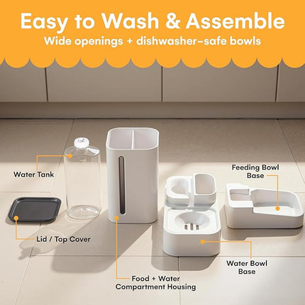 Automatic Feeder for Dogs and Cats - Gravity Feeder Bowl - Pet Water Dispenser -12.5 x 12.5 x 12.2 inches - Self-Feeding Food Dispenser for Small to Large Pets - Dry Food Station