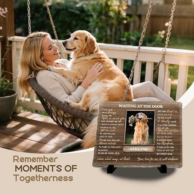 Personalized Pet Memorial Stone, Custom Dog Memorial Gifts for Loss of Dog with Photo Name Date, Dog Remembrance Gift, Loss of Dog Sympathy Gift for Dog Cat Lovers (Quote 18)