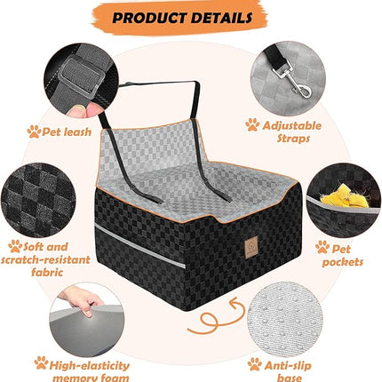 Large Dog Car Seat for Back Seat – Removable Dog Booster Seat & Washable Pet Car Seat for Medium & 2 Small Dogs up to 60lbs – Safety Straps & Storage Pocket – Travel & Home Use (Gray/Black)