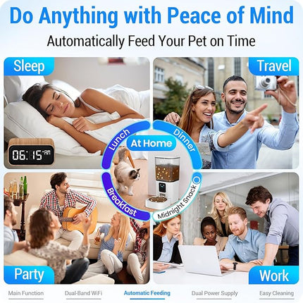 Automatic Cat Feeder with 5G WiFi: Automatic Dog Feeder with APP Control, 7L Timed Auto Cat Food Dispenser with Alexa for Multiple Pets, Detachable for Easy Cleaning - 29 Cup