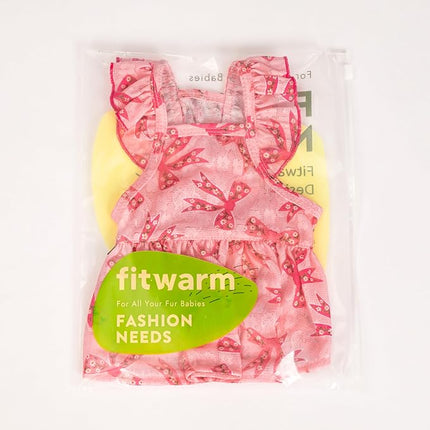 Fitwarm Ruffle Sleeves Bowknot Dog Dress, Birthday Clothes for Small Dogs Girl, Pet Outfit, Pink, XS