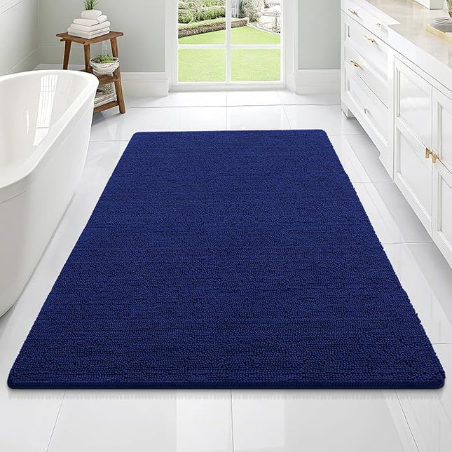 OLANLY Bathroom Rugs 70x46, Extra Soft Absorbent Chenille Bath Rugs, Rubber Backing Quick Dry, Machine Washable Bath Mats for Bathroom Floor, Tub and Shower, Home Decor Accessories, Navy