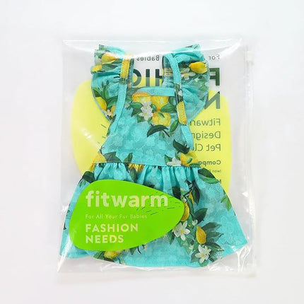 Fitwarm Lemon Dog Dress, Dog Clothes for Small Dogs Girl, Pet Cat Apparel, Teal Blue, Yellow, Green, XS
