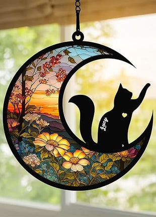 Cat Memorial Suncatcher, Personalized with Name Date Cats Breeds Suncatcher, Pet Loss Memorial Sympathy Gift, Stained Glass Light Catcher, Gifts for Pet Lovers, Christmas Ornament Window Hangings