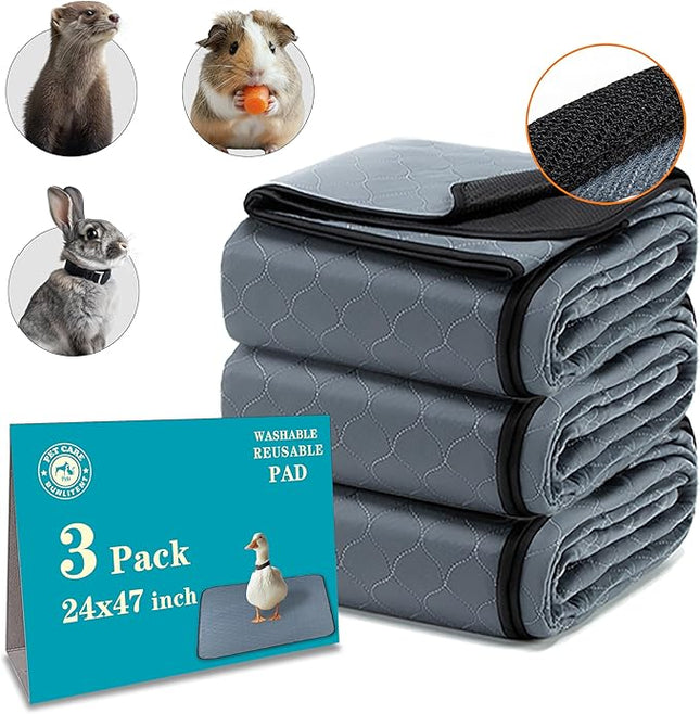 Washable Guinea Pig Cage Liner, 24 x 47 (3 Pack), Waterproof Reusable & Anti Slip Guinea Pig Bedding Fast and Super Absorbent Pee Pad for Small Animals, for Midwest Cage Area