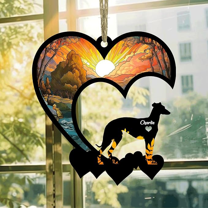 LOVELYPOD Lovely POD Whippet Suncatcher, Personalized Whippet Memorial with Name, Whippet Loss Suncatcher, Dog Remembrance Gift, Dog Memorial Ornament, Loss of Dog Sympathy Gift