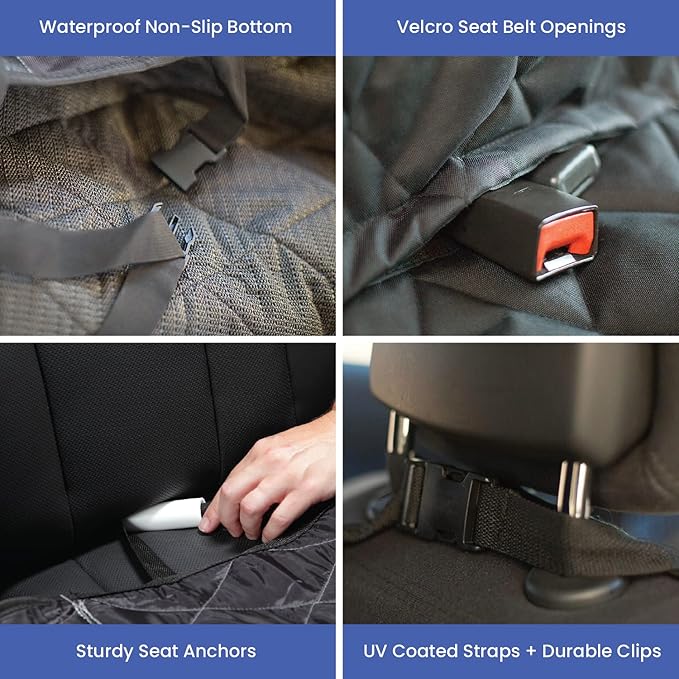 4Knines Dog Backseat Cover with Hammock for Cars, SUVs, and Trucks – Waterproof Layers, Nonslip Seat Protector, Durable Nylon Clips, K9 Shield with Heavy Duty Thread, (Regular, Grey)