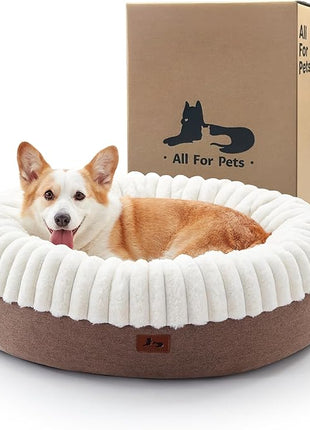 Calming Donut Dog Bed - 30" Round Washable Corduroy Fleece Pet Bed with Anti-Slip Bottom, Anti-Anxiety Cushion Bed for Small Medium Dogs and Cats