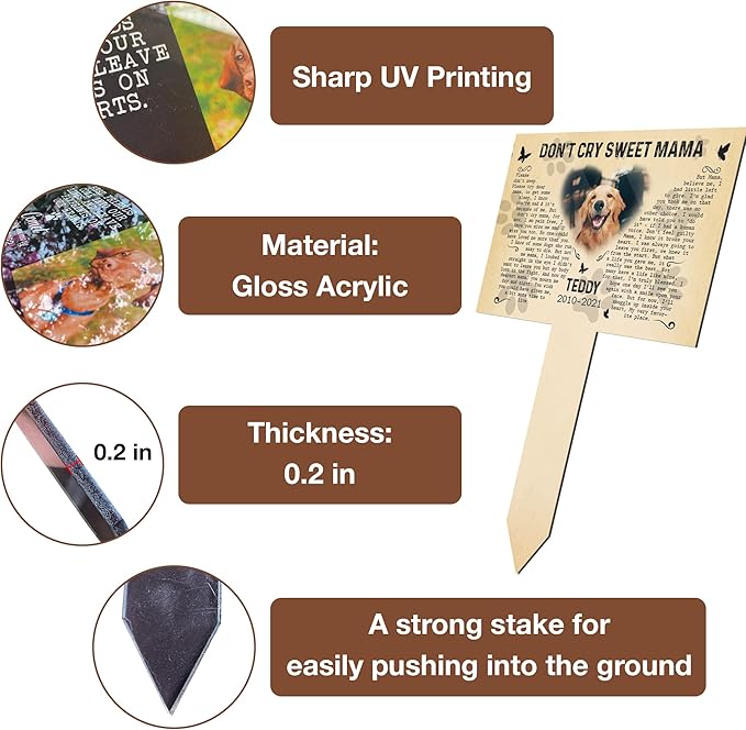 Personalized Pet Memorial Garden Stake Animal Cross Stake Pet Cemetery Memorial Gifts for Friends Christmas Remembrance Gifts Custom Plaque for Someone Who Lost Grief Funeral Loss