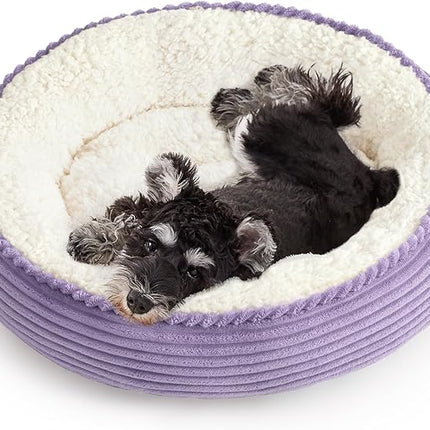 Love's cabin Round Donut Cat and Dog Cushion Bed, 25in Pet Bed for Small or Medium Dogs, Anti-Slip & Water-Resistant Bottom, Soft Durable Fabric Pet Beds, Washable Calming Cat Bed Lavender Stripe