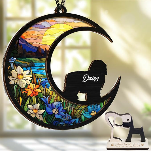 6'' Old English Sheepdogs Dog Memorial Suncatcher & Pet Lover Sign Gift Personalized Dog Name Ornament Window Hanging Pet of Loss Dog Sympathy Gift for Dog Lovers Car Hanging SCD-B11-6-52