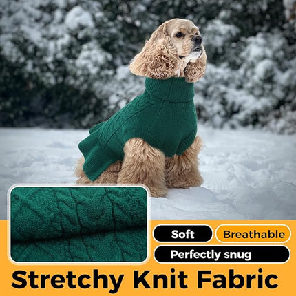 Lelepet Dog Sweater Christmas Turtleneck Knitwear Sweatshirt Cable Knit Warm Dress for Small Medium Large Dogs Puppy Fall Sweater, Dachshund, Shih Tzu, L, Green
