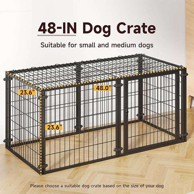 48 inch Metal Wire Small Medium Dog Crate with Tray, Double Door, Puppy Dog Playpen for Yard Indoor Outdoor Use,XL Dog Cage Kennel (48" L x 23.6" Wx23.6 H)