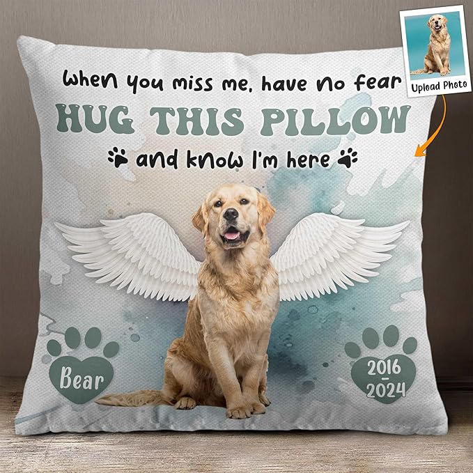 Personalized Pet Memorial Throw Pillow with Photo, Dog Memorial Gifts for Loss of Dog, Pet Memories Gifts for Dogs, Dog Memorial Pillow Pet Loss Sympathy Gift Dog Bereavement Gifts Cat Loss, Dog Loss