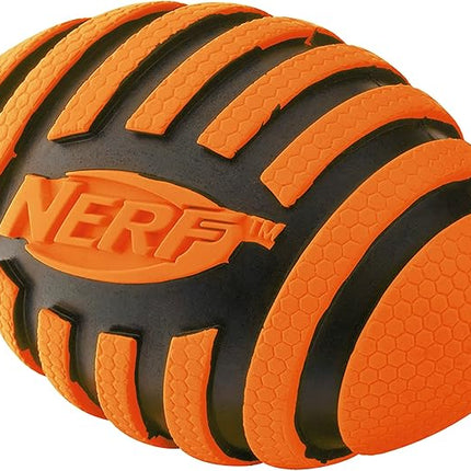 Nerf Dog Spiral Squeak Football Outdoor Dog Toy, 5 Inch Dog Football Squeaking Toy for Medium and Large Breeds, Orange