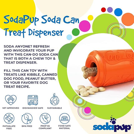 SodaPup Soda Can – Durable Dog Treat Dispenser & Chew Toy Made in USA from Non-Toxic, Pet Safe, Food Safe Natural Rubber Material for Mental Stimulation, Problem Chewing, Calming Nerves, & More