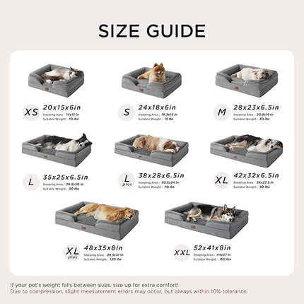 Bedsure Orthopedic Dog Beds for Small Dogs - Washable Small Dog Cat Bed Waterproof, Comfort Pet Couch Sofa with Washable Removable Cover, Pets Bed with Nonskid Bottom, Grey, 24"
