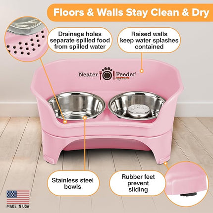 Neater Feeder - Express Model w/Slow Feed Bowl - Mess-Proof Dog Bowls (M/L, Pink) Made in USA – Elevated, No Spill, Non-Tip, Non-Slip, Raised Stainless Steel Food/Water Pet Bowls Aid Digestion