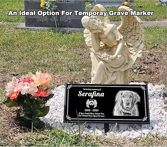 Personalized Pet Memorial Stones, Headstones for Pet, Dog, Cat, Black Granite Memorial Garden Stones,and Gifts for Lost Pets.