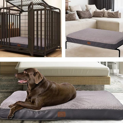 Sunheir Extra Large Orthopedic Dog Bed for Big Dogs - XL Waterproof Dog Bed with Removable Washable Cover & Anti-Slip Bottom, Crate Bed, Deluxe Plush Pet Bed Mat (Grey)
