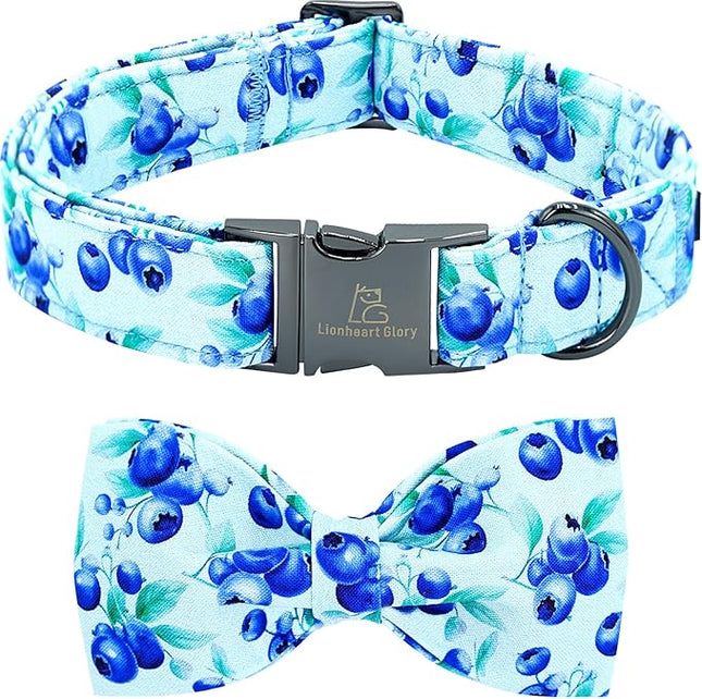 Lionheart glory Dog Bow Collar Blueberries Print Collars for Large Dogs, Spring Summer Cute Duty Adjustable Dog Collar with Bowtie Pet Collars Bows Pet Gift