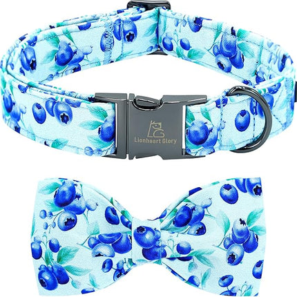 Lionheart glory Dog Bow Collar Blueberries Print Collars for X-Small Dogs, Spring Summer Cute Duty Adjustable Dog Collar with Bowtie Puppy Collars Bows Pet Gift