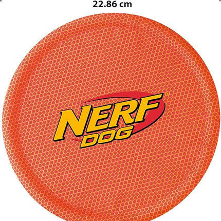 Nerf Dog Nylon Flyer Dog Toy, Flying Disc, Lightweight, Durable and Water Resistant, Great for Beach and Pool, 9 inch Diameter, for Medium/Large Breeds, Two Pack, Orange and Red (8959)