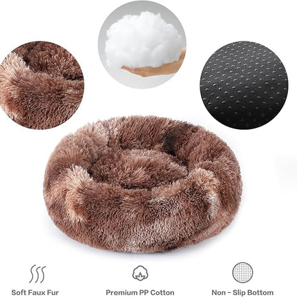 NOYAL Calming Donut Dog Bed for Small to Medium Dogs & Cats - Plush Faux Fur Anti-Anxiety Pet Bed with Machine Washable Cover & Non-Slip Base