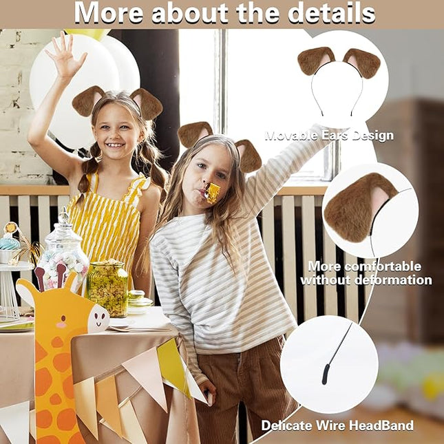 Beviliu Dog Ears Golden Movable, Realistic Animals Ears Headband Brown, Fluffy Cat Bunny Bear Costume Halloween Christmas for Washing Makeup Cosplay Birthday Party