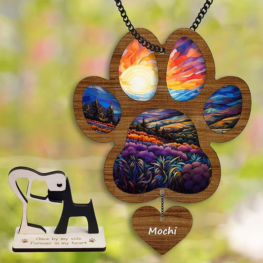 6'' Pet Paw Suncatcher Memorial Custom Name Dog Cat Ornament Window Hanging Sympathy Gift Loss of Pet Passing Away Bereavement Keepsake for Pet Lover Ideas Gift in Loving Memory