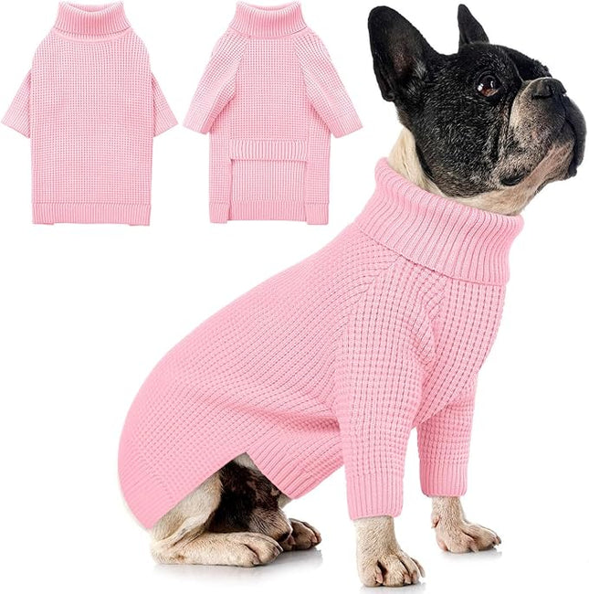 Queenmore Dog Sweaters for Medium Dogs Girl, Dog Sweater with Long Sleeve, Waffle Knit Doggie Kintsweaters, Cat Christmas Sweaters, Pink M