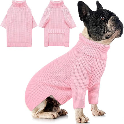 Queenmore Dog Sweaters for Small Dogs Girl, Turtleneck Fall Pet Sweaters, Waffle KnitSweater for Doggie, Cat Sweater Puppy Coat, Pink XS